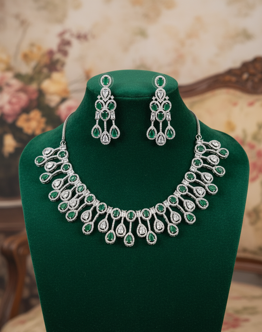 Elegant Emerald American Diamond Necklace